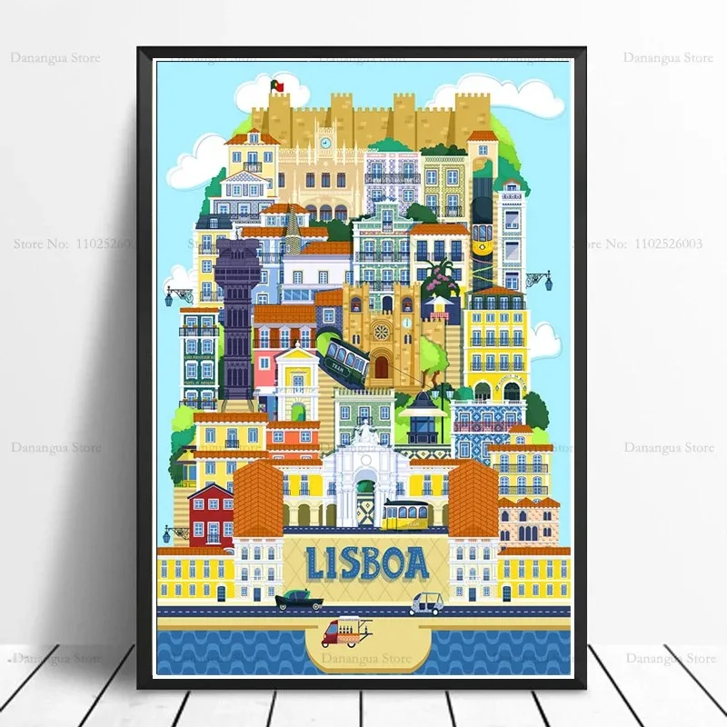 ملصق هزلي للمناظر الطبيعية لمدينة البرتغال للسفر في العالم ، فن جداري مطبوع ، لوحة قماشية ، صورة ، هدية صور ، ديكور غرفة المنزل ، ساخن