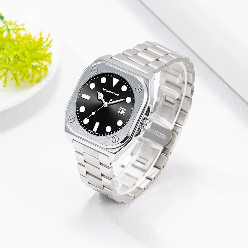 MOBANGTUO Square Steel Band Women's Watch Foreign Trade Live Large Dial Calendar Luminous Round Bead Watch