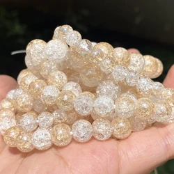 Natural Stone Beads 6 8 10 12mm Champagne Gold Plated Cracked Crystal Round Beads For Jewelry Making DIY Bracelet Necklace 15''