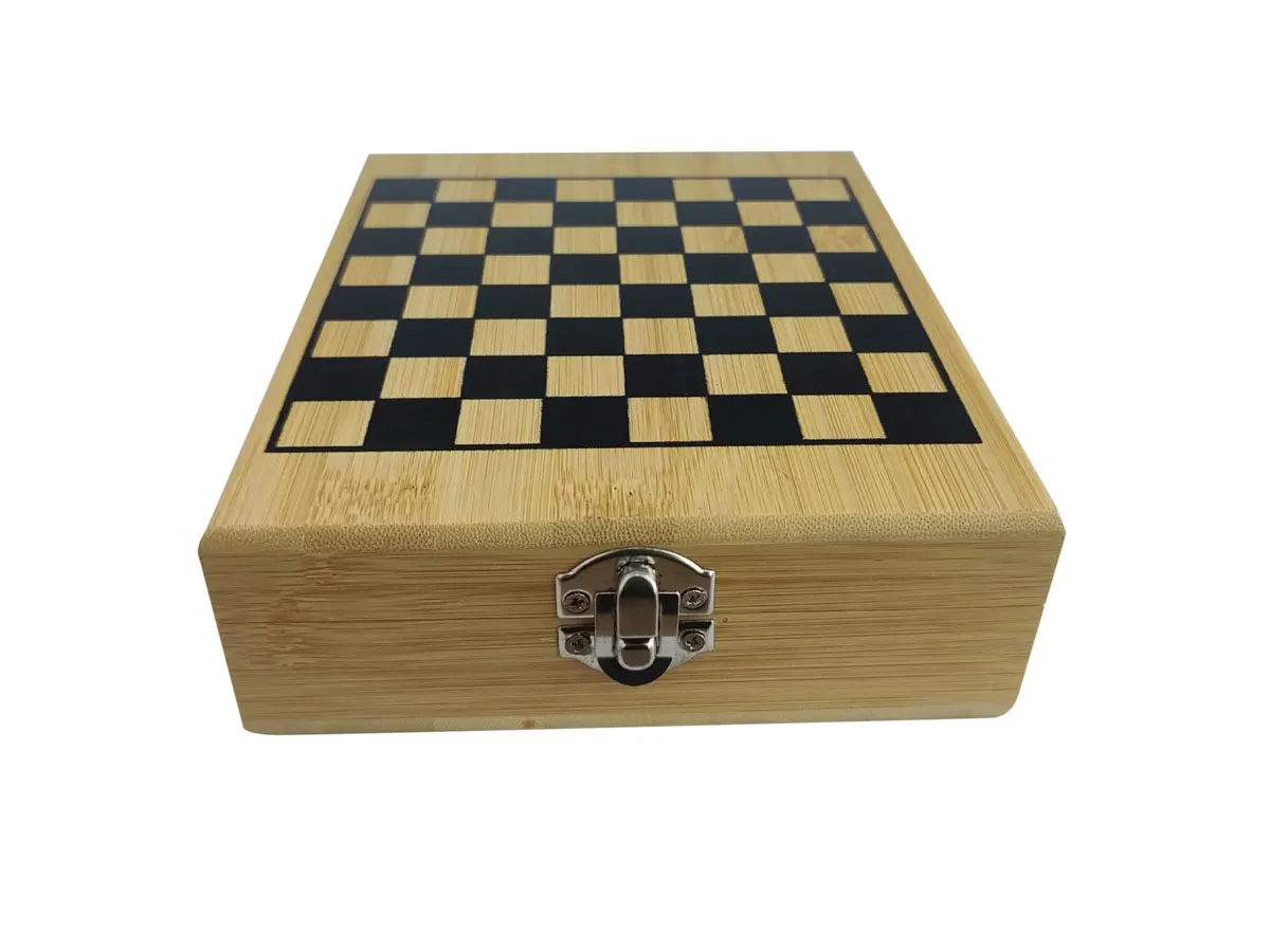 مجموعة إكسسوارات نبيذ مع صندوق ، رقعة شطرنج صغيرة من الخيزران ، خط فاخر