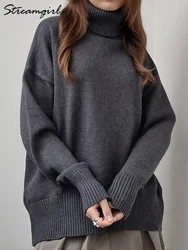 Winter Women's Turtleneck Sweaters Oversize Pullover Dark Gray Autumn Outerwear Woman Jumper Thick Warm Sweaters For Women 2023