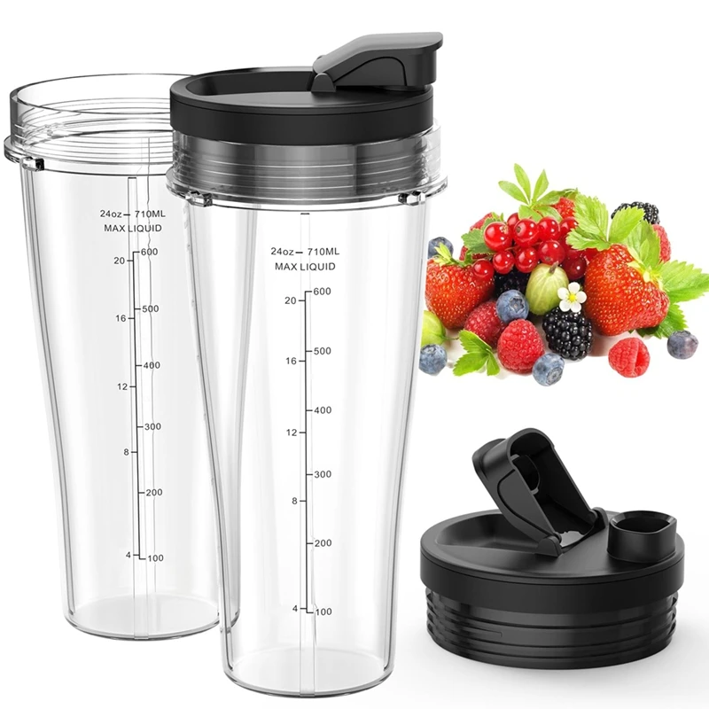 

【Hot Cake 】Blender Replacement Parts For Ninja, 24Oz Ninja Blender Cups With Lids, Blender Blade For Nutri Ninja Auto IQ Blender