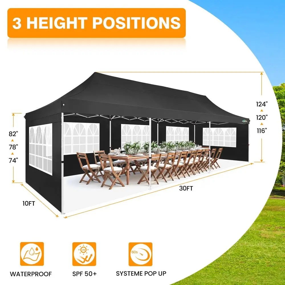 10x30 Pop up Canopy Tent for Parties, Roller Bag,8 Walls,4 Sandbags