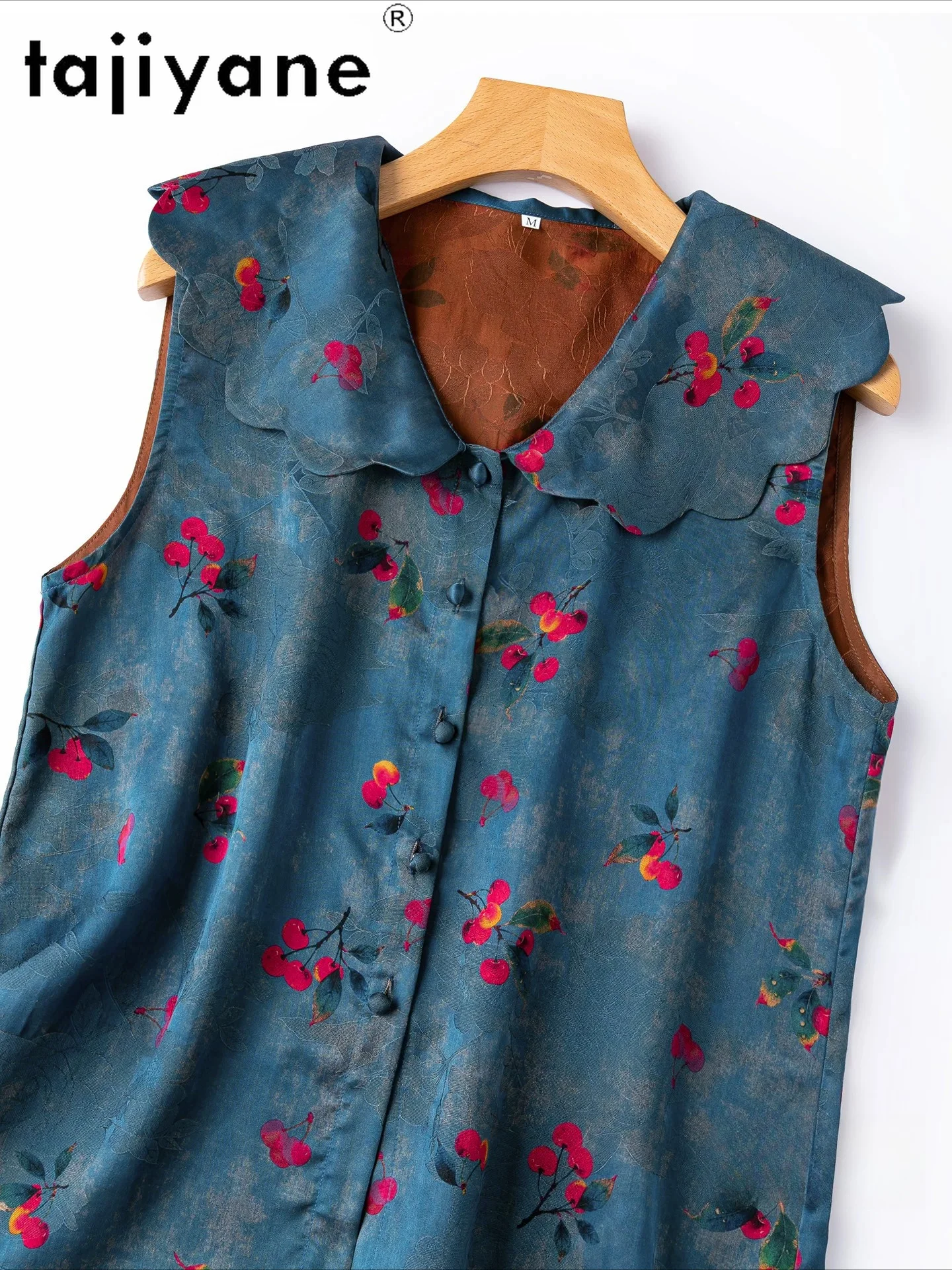 TAJIYANE Jacquard Xiangyun Sha Women's Tanks 100% Mulberry Silk Retro Ruffled Collar Vest Summer Tops for Woman Clothing 2026топ