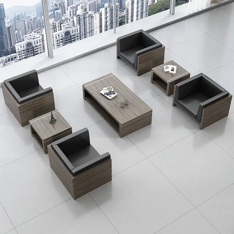 #Simple modern company office sofa meeting business three-person simple office sofa coffee table combination