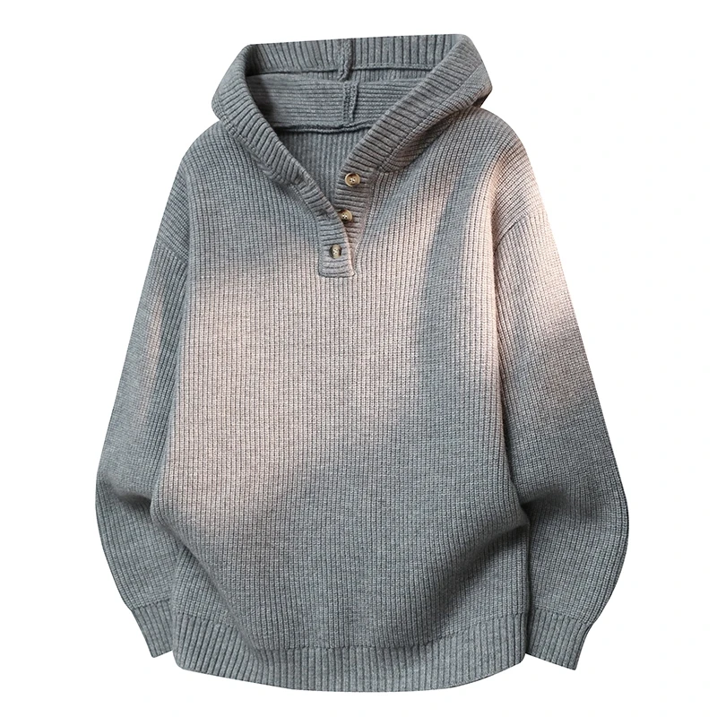 

Утепленный вязаный свитер-худи мужской, свободный винтажный шерстяной пуловер, повседневный, осенне-зимний, комфортный, мягкий, из полиэфирного волокна