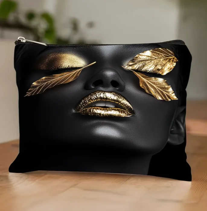 

Artistic Female Pattern Makeup Bag Durable Non-Fading Zipper Lightweight Foldable Travel Storage Double-Sided Cosmetic Organizer