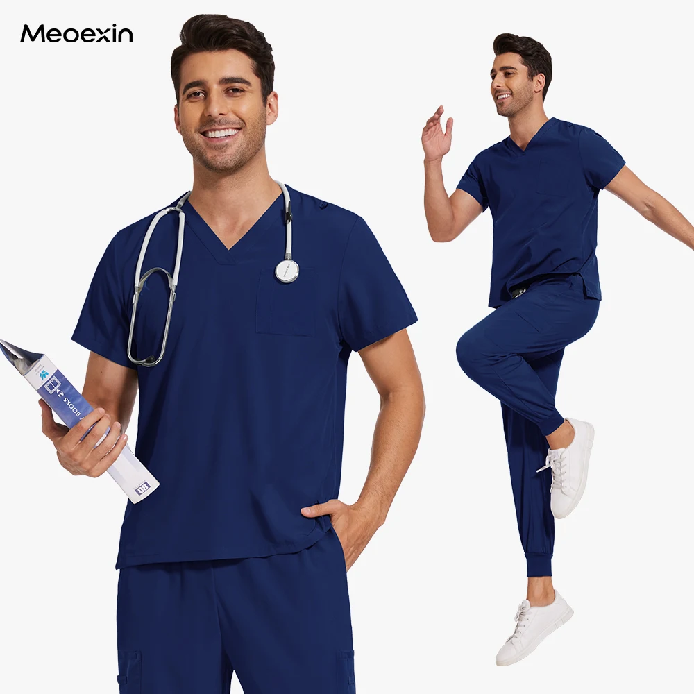 

Scrubs Set Men Women Nursing Uniforms 2 Piece Shorts Sleeve Pocket Top Joggers Pants Beauty Salon Workwear Clinical Uniform Suit