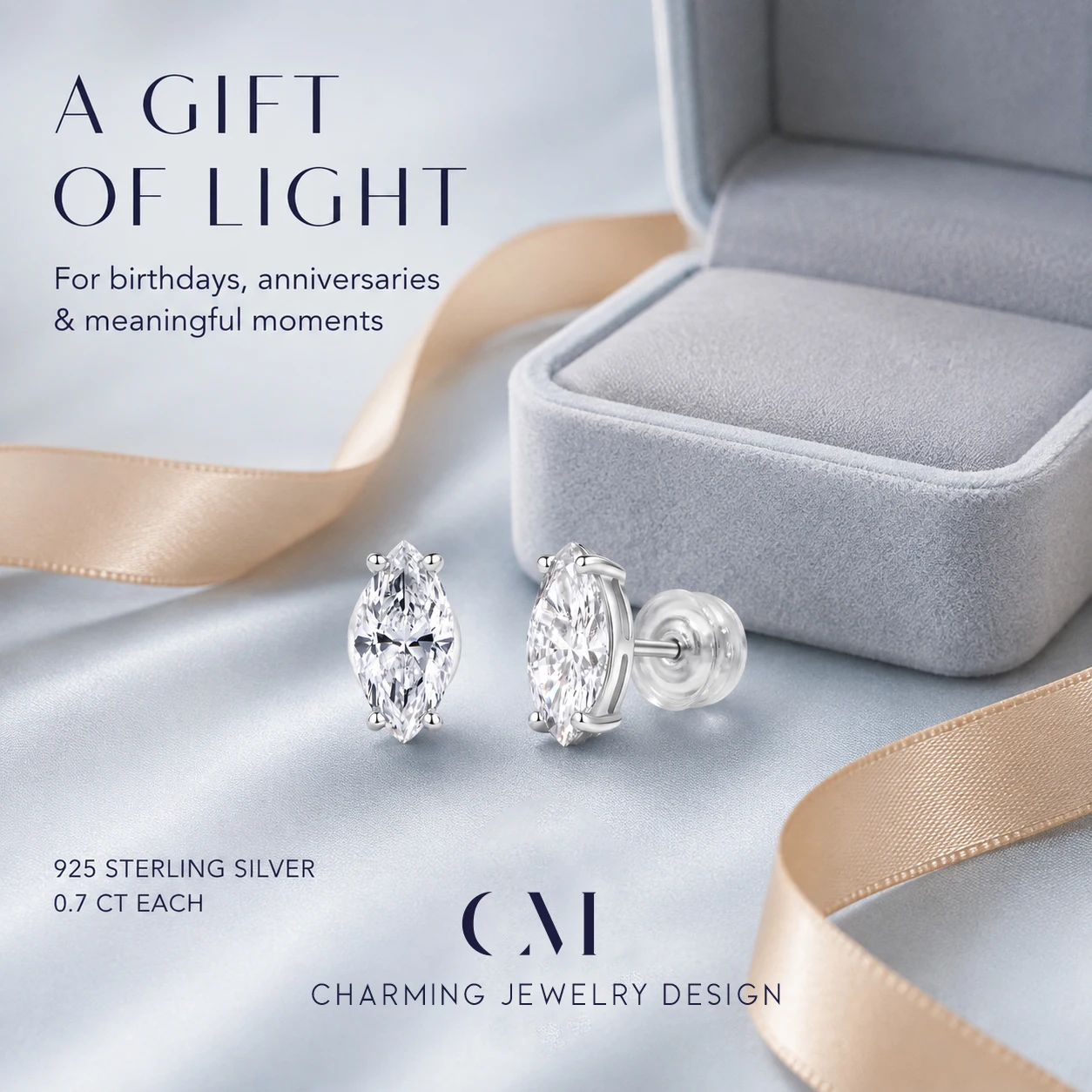 CHARMING 0.70ct Marquise Cut Lab Grown Diamond Earring 925 Sterling Silver for Women Dinner Party Birthday Gifts Wedding Jewelry