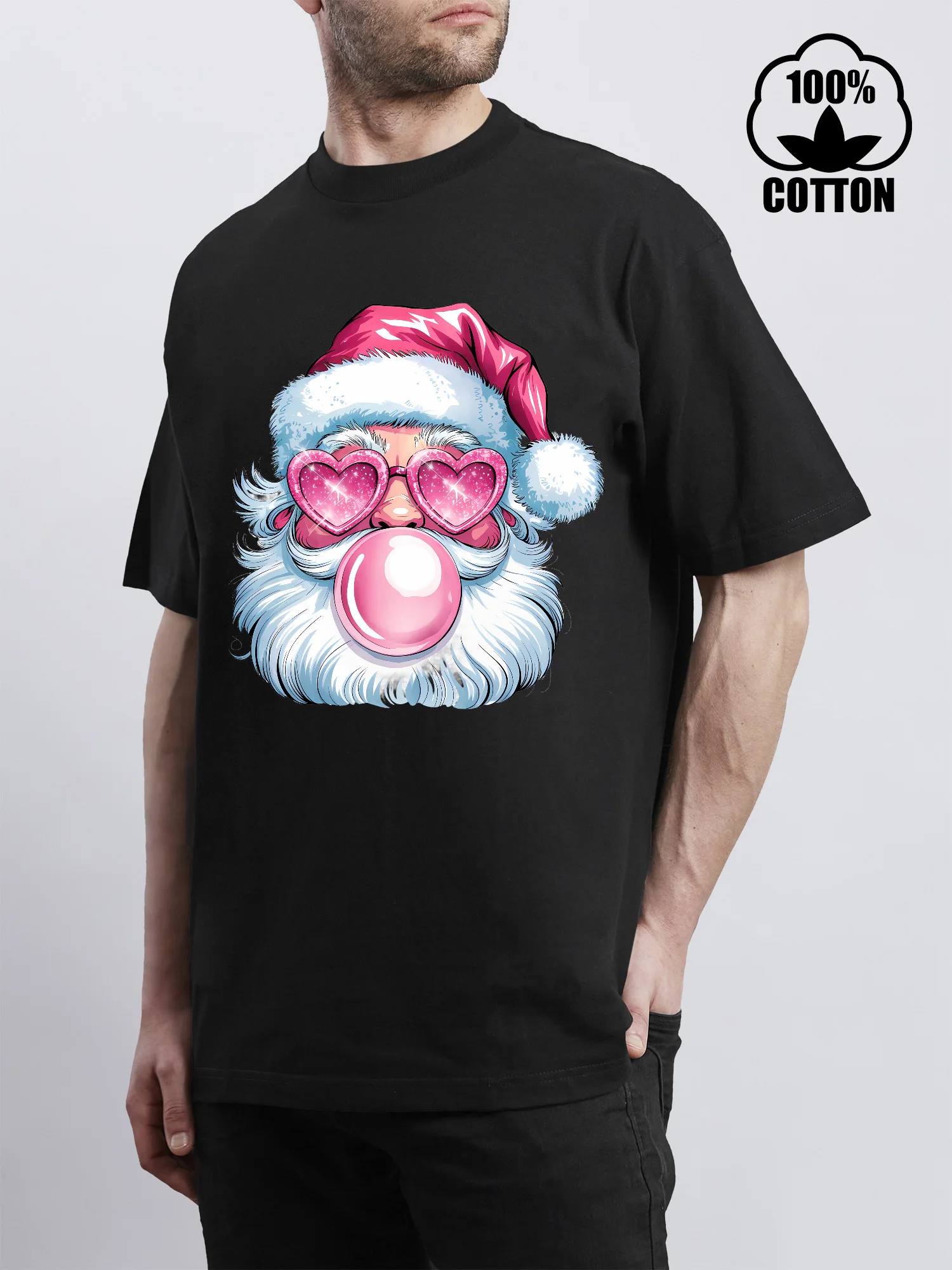 

Pink Cute Santa Claus Classic Men's T-Shirts Short Sleeve Crew Neck t Shirts for Men, Pure Cotton Men's T-Shirt