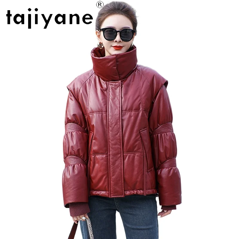 TAJIYANE 100% Rindsleder Gans Unten Mantel Stehkragen Kurze Echt Leder Puffer Jacke Frauen Winter Outer Frau Kleidung 2025