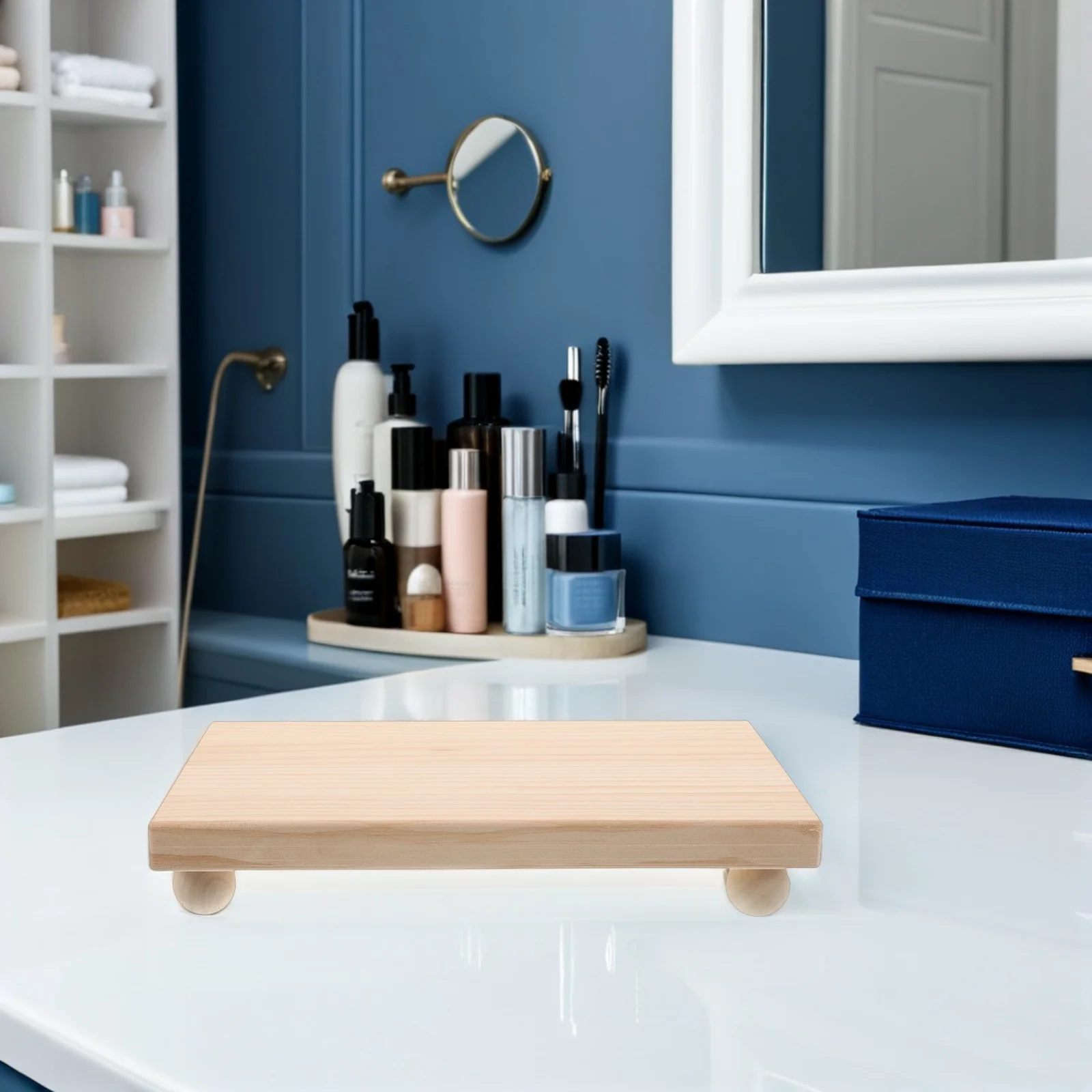 Wood Vanity Tray Rectangular Perfume Organizer Solid Wood Decorative Storage Tray for Dresser Bathroom Bedroom Makeup Organizer