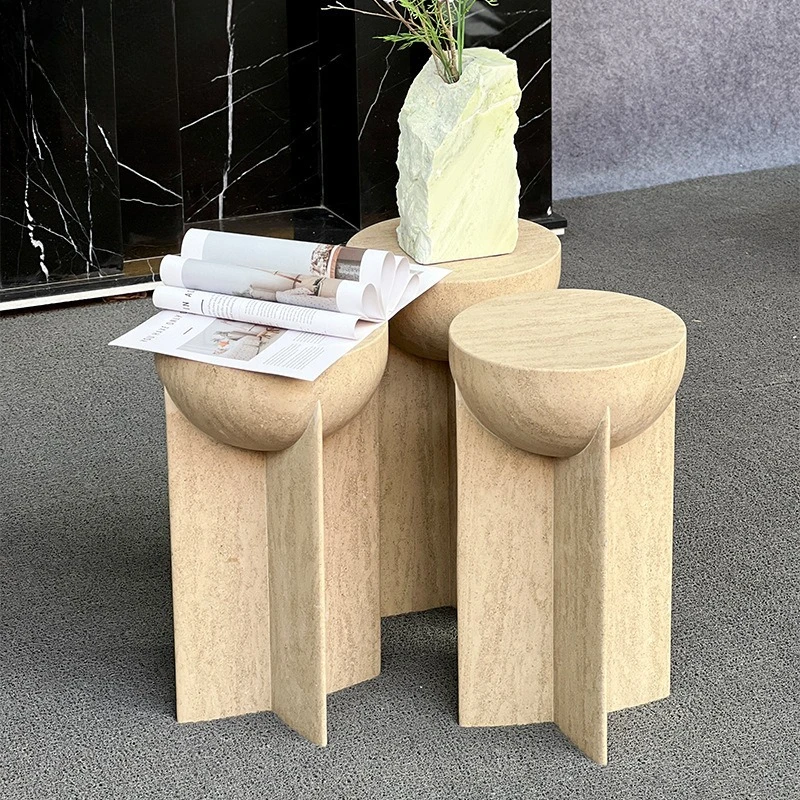 Simple light luxury natural yellow marble corner few modern sofa side cabinet