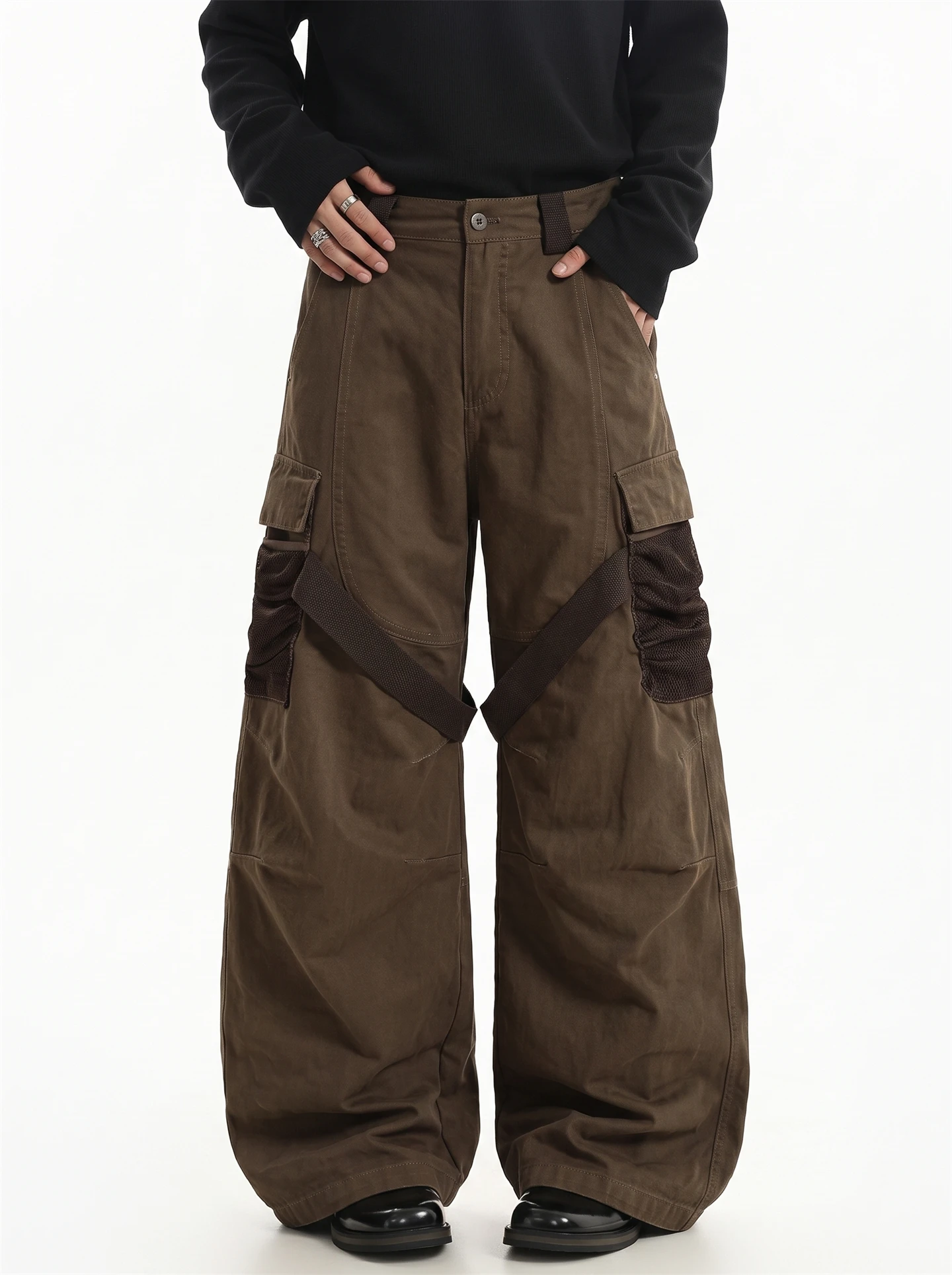 American Retro Color Block Design Casual Pants Men's Autumn New Style Loose Straight Leg Workwear Trousers with Belt