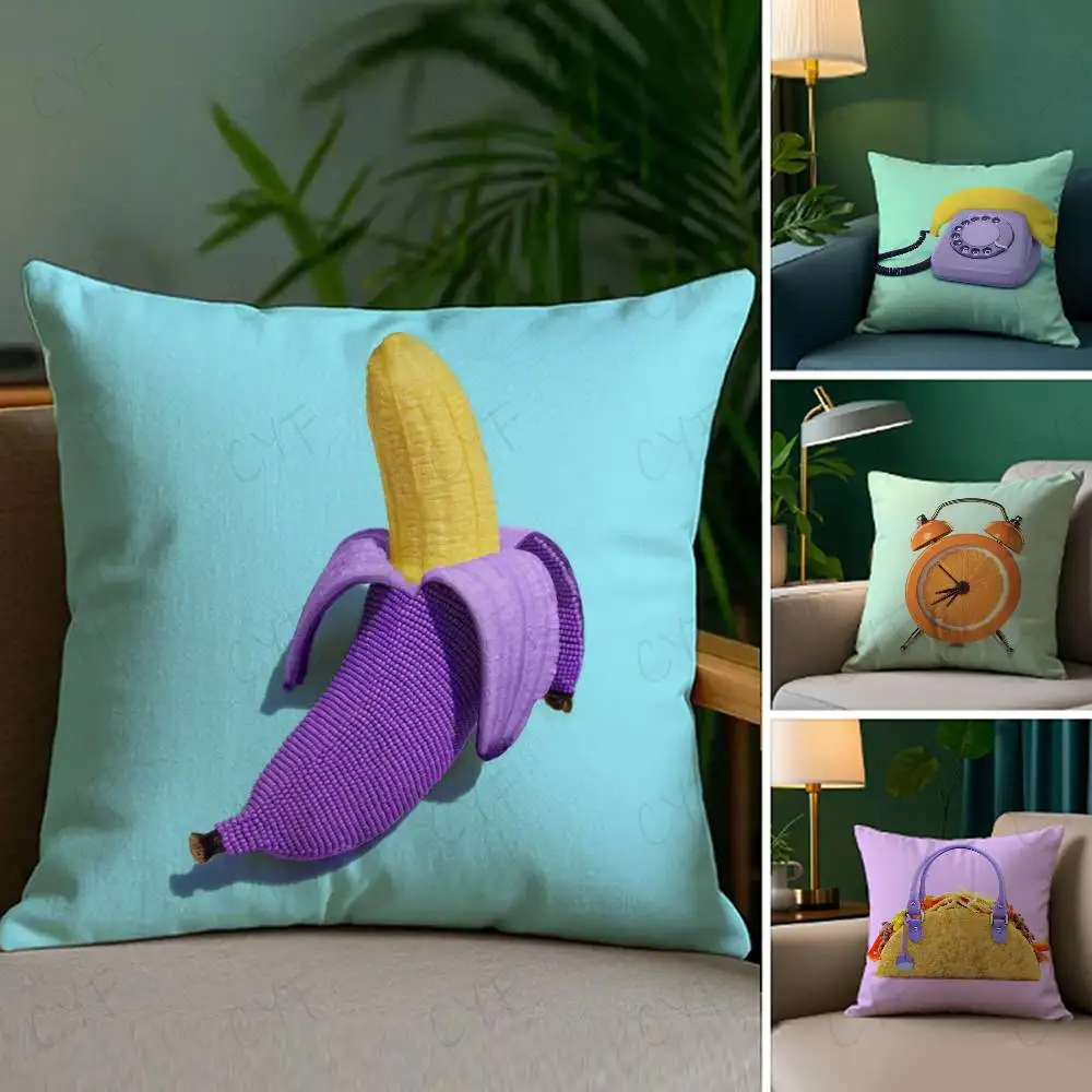 

Creative Food Fruit Print Pillow Case Custom Printed Brushed Fleece Pillow, Baby Skin-Touch, Eco-Friendly Dye-Sublimation Cushio