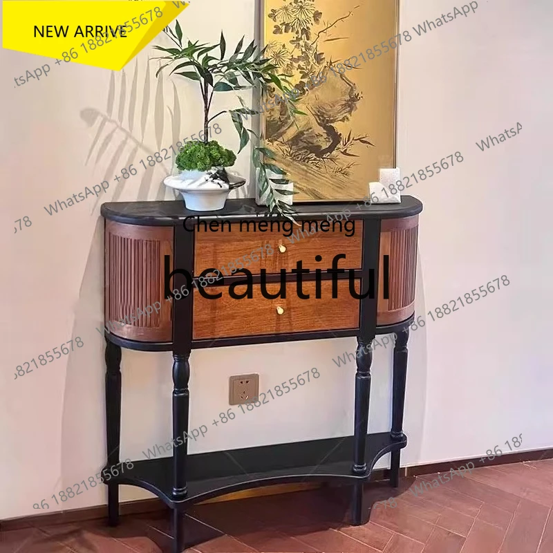 

X M132 Retro solid wood xuangtai living room semi-round and ultra-thin, very narrow decorative cabinet against the wall