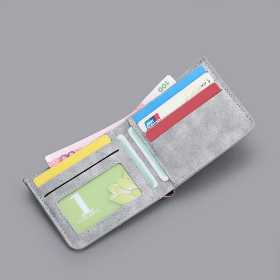 Europäische und amerikanische Retro-Kurzbrieftasche für Herren, 2-fach, mit Dollar-Clip, einfarbig, PU-Herrenbrieftasche – Detail 7