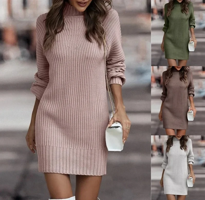 

Fashionable Long Sleeve Polo/Turtle Neck Sweater Women's Dress Autumn/Winter Pure Color
