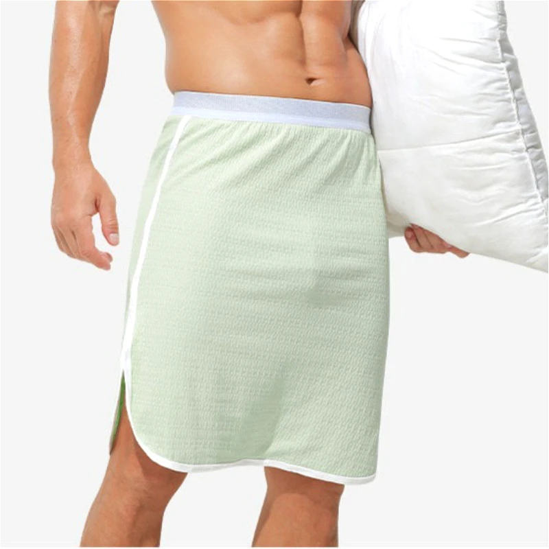 

Summer Sleep Bottoms Skirts Mens Cotton Crotchless Sleeping Pajamas Dresses Slit Sleep Naked Nightgown Men Body Apron Sleepwear