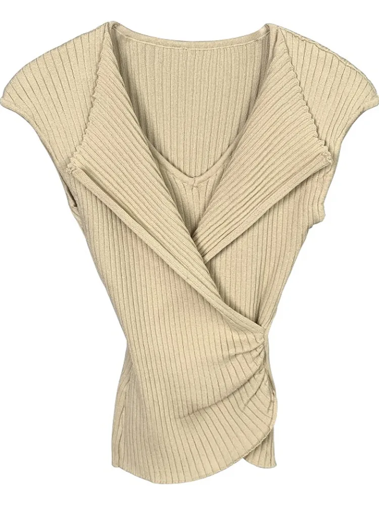 Dongda Gate-Top tejido para mujer, estilo sexy, sin mangas, cuello en V, ajustado, versión coreana, ropa informal de fibra de...