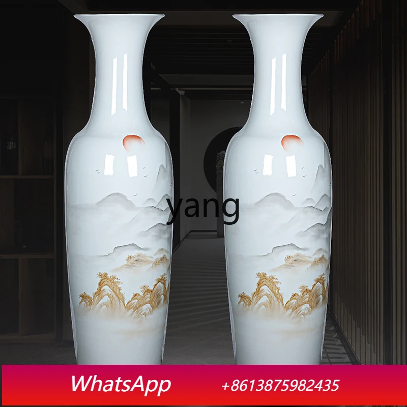 LMMM  Hand-painted Rising Sun Freehand Landscape Large Vase Floor-standing Living Room Modern Decoration