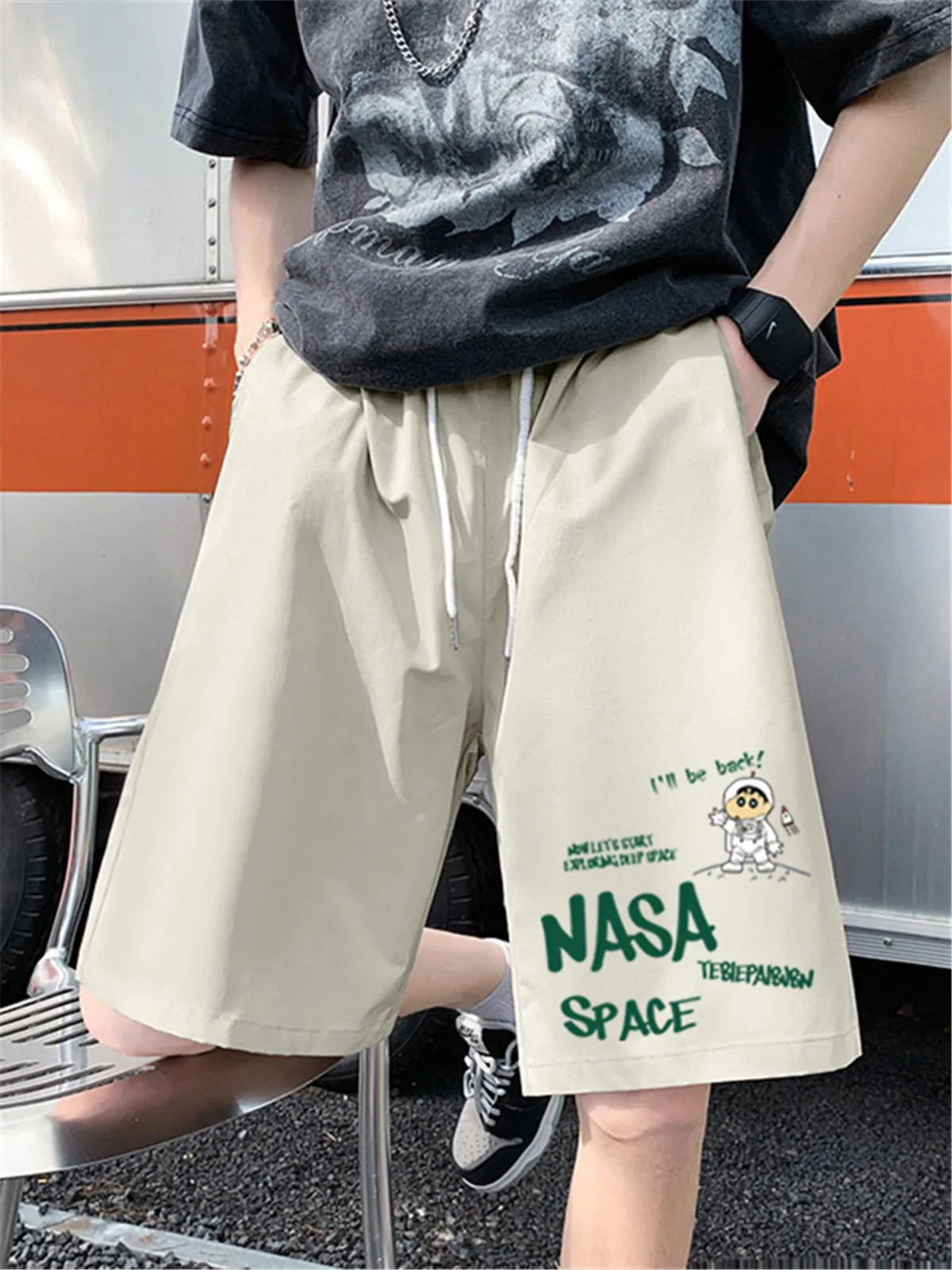 

Casual Loose Straight Leg Summer Beach orts Men's Faion Brand Hong Kong Sle Japanese Thin Five-Quarter Pants