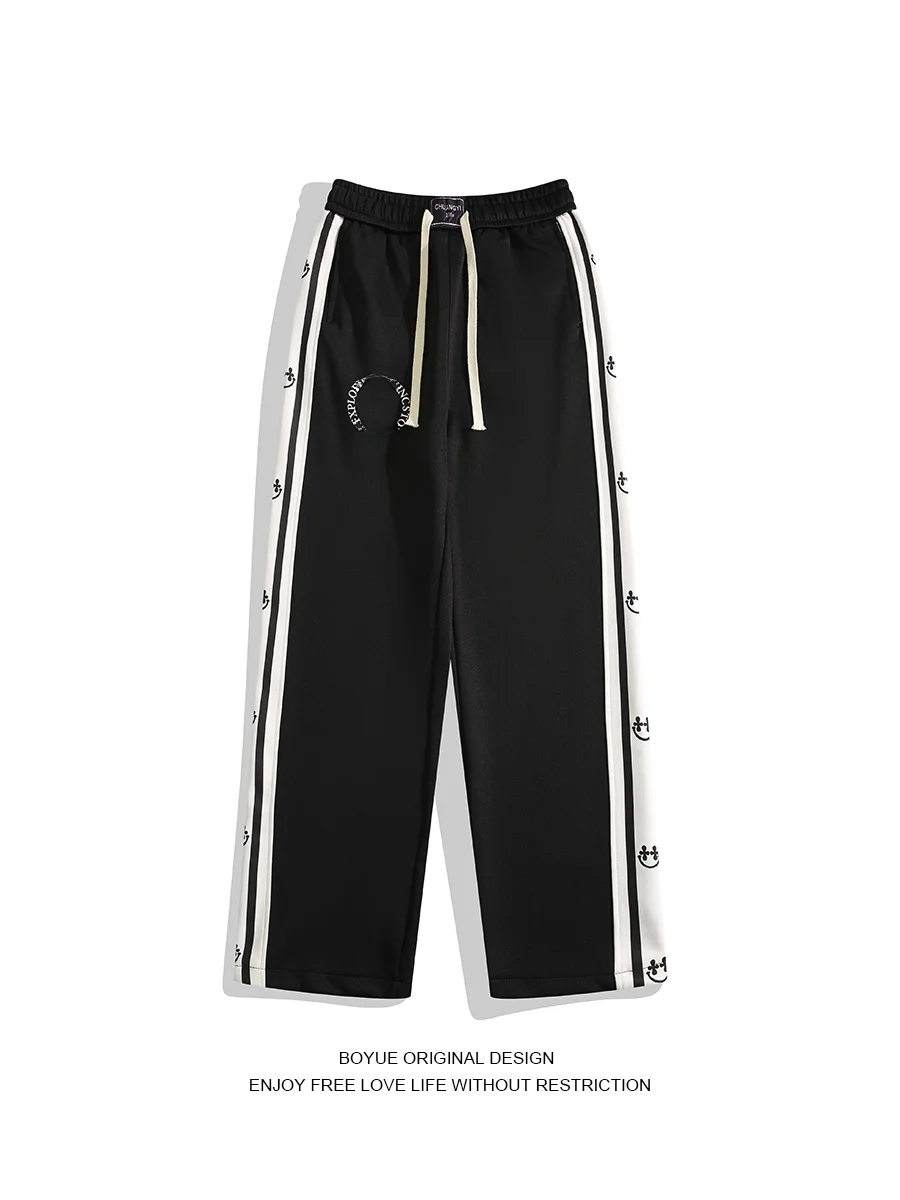 

Повседневные прямые брюки Boyue свободного кроя с полосатыми вставками, широкие длинные брюки для мужчин и женщин, спортивные молодежные брюки