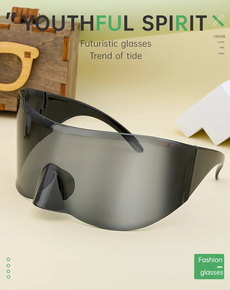 Rechteckige Masken-Sonnenbrille für Damen und Herren 2026 Luxusmarken-Designer Punk Sonnenbrille Steampunk Y2k Übergroße Shield-Brille – Detail 3