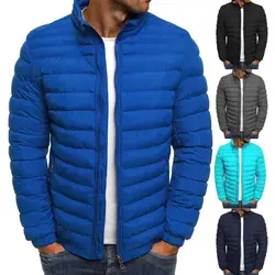 Stylish Men Coat Autumn Winter Puffer Jacket Solid Color Thicken Warm Men Coat  Stand Collar