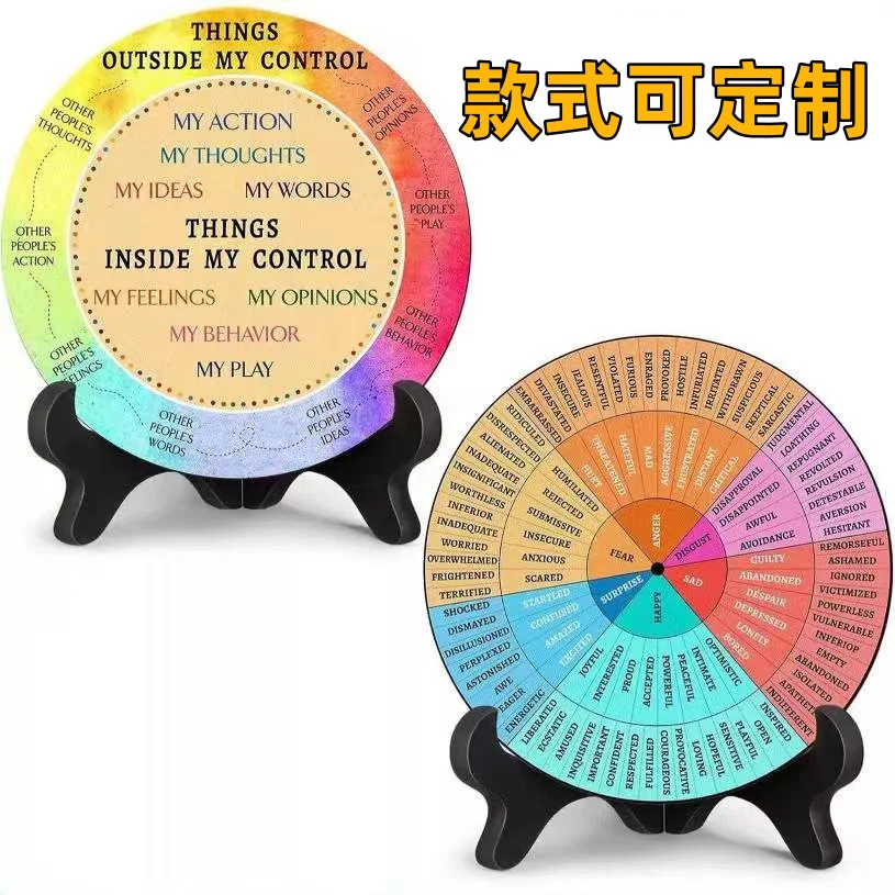 Psychology Wall Art Wheel Chart Calming Emotion Mental Health Decor 2Pcs Inspirational Feelings Poster for HomeOffice Decoration