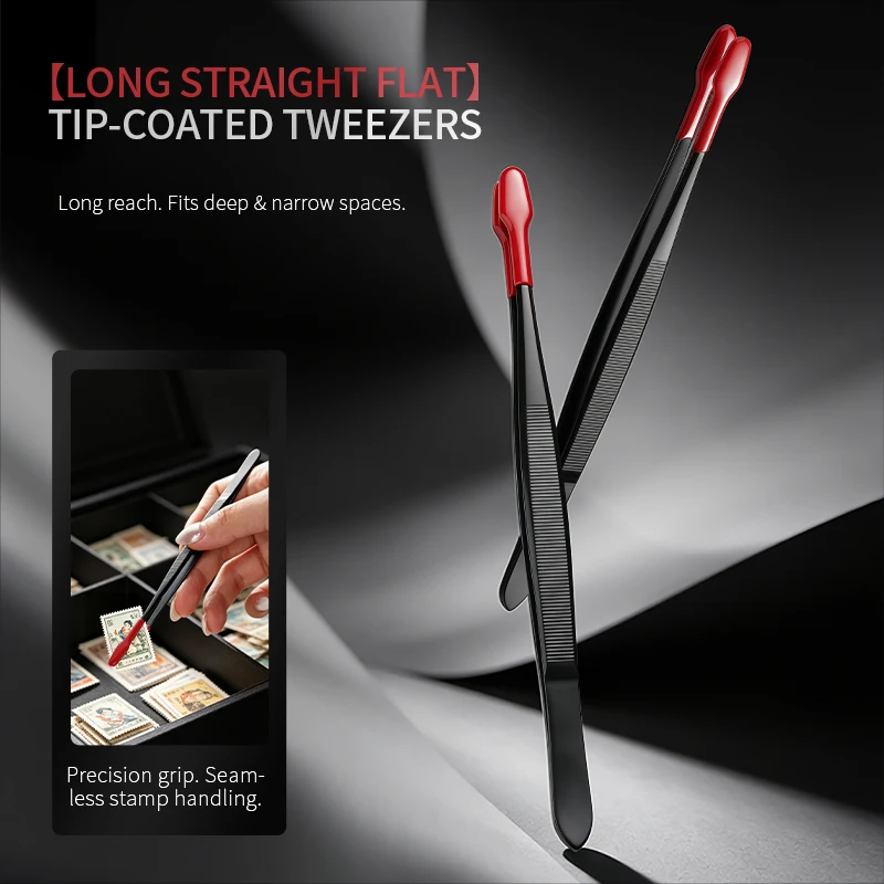 1/6 Pieces Stainless Steel Tweezers Set with Rubber Coated Tips - Bent & Straight Flat Tip for Stamping, Jewelry Crafts