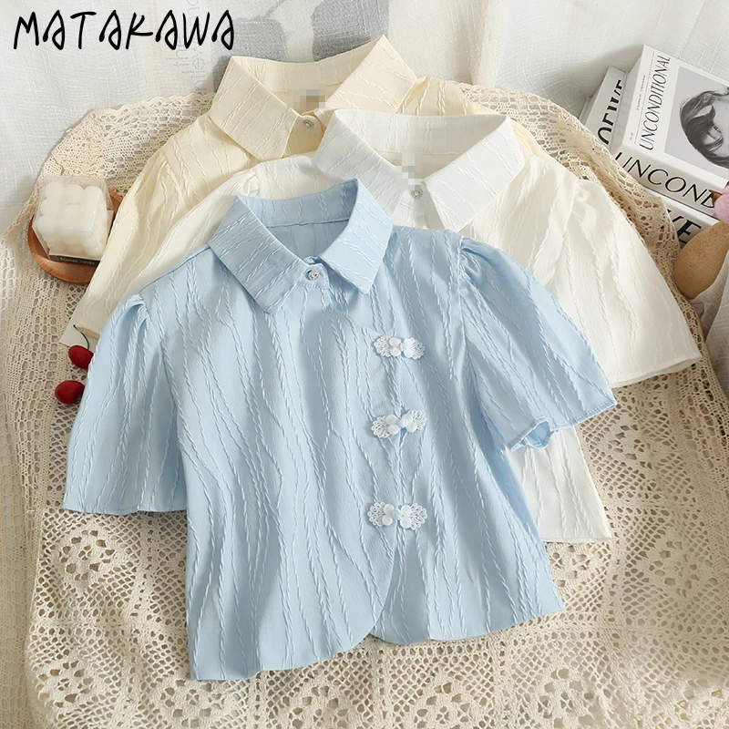 

Matakawa Chinese Style Shirts&blouses Women Tops Solid Vintage Sweet Blusas Mujer Spring Summer Fashion Elegant Camisas