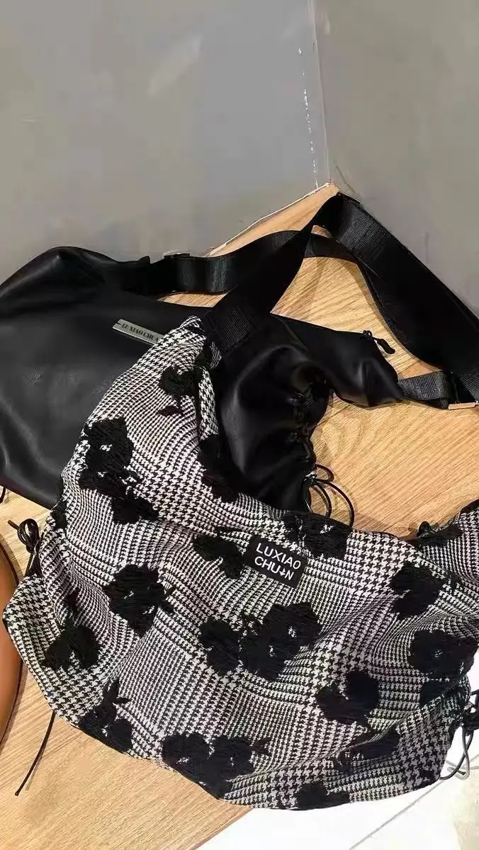 JIAERDI Vintage Solid Y2k Messenger Bag Women Drawstring Large Capacity Casual Crossbody Bags Female Harajuku Black Handbags