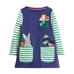 Jumping Meters Bunny Kids Pockets Baby Girls Dresses Stripe Sleeve For Autumn Spring Princess Costume Long Sleeve Animals Frock