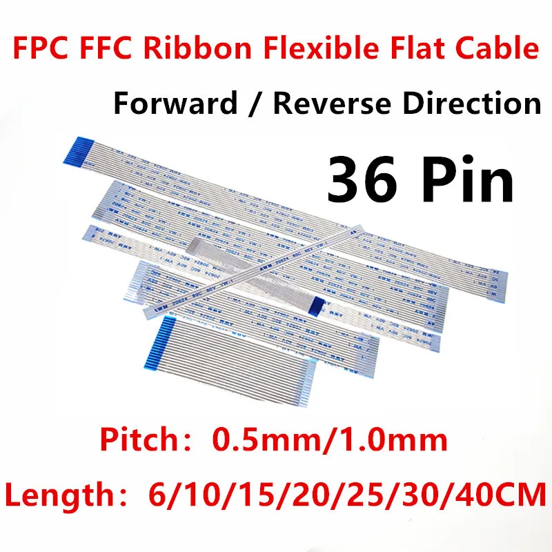 

10PCS AWM 20624 80C 60V FPC FFC Ribbon Flexible Flat Cable 36 Pin Pitch 0.5MM 1.0MM A Wire 6/10/15/20/25/30/40CM Forward Reverse