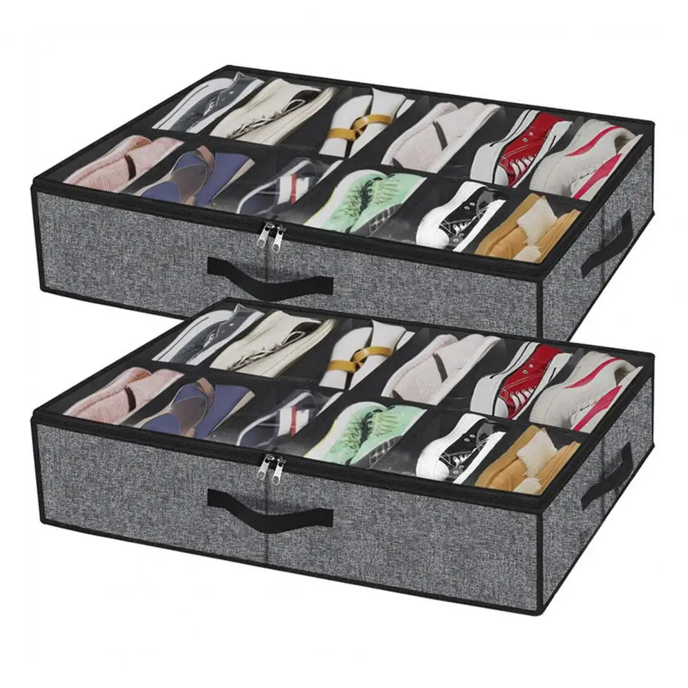 Shoe Storage Box Under-bed Shoe Organizer Capacity Shoes Storage Bag with Multiple Compartments Handles Collapsible for Easy