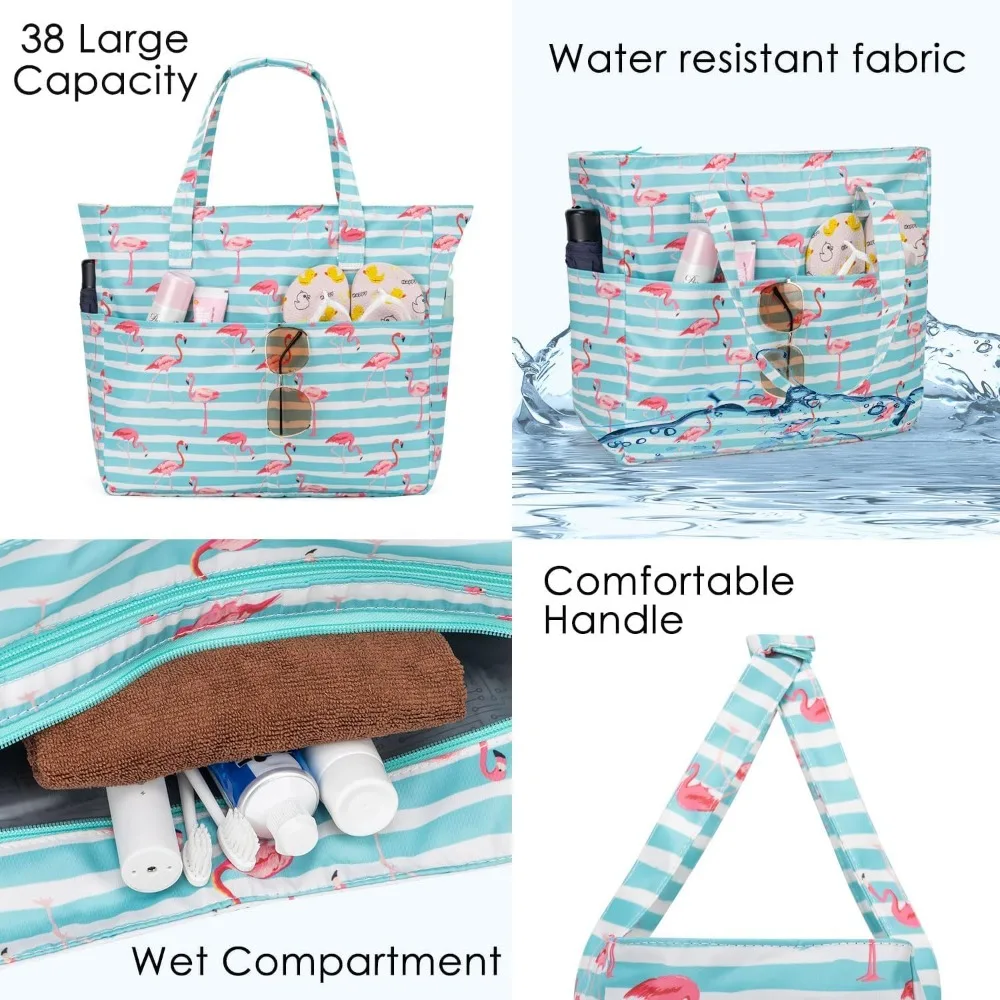 Beach Bags For Women Waterproof Sandproof Women Tote Bag, Large Beach Bag with Zipper For Gym Travel Vocation view 4
