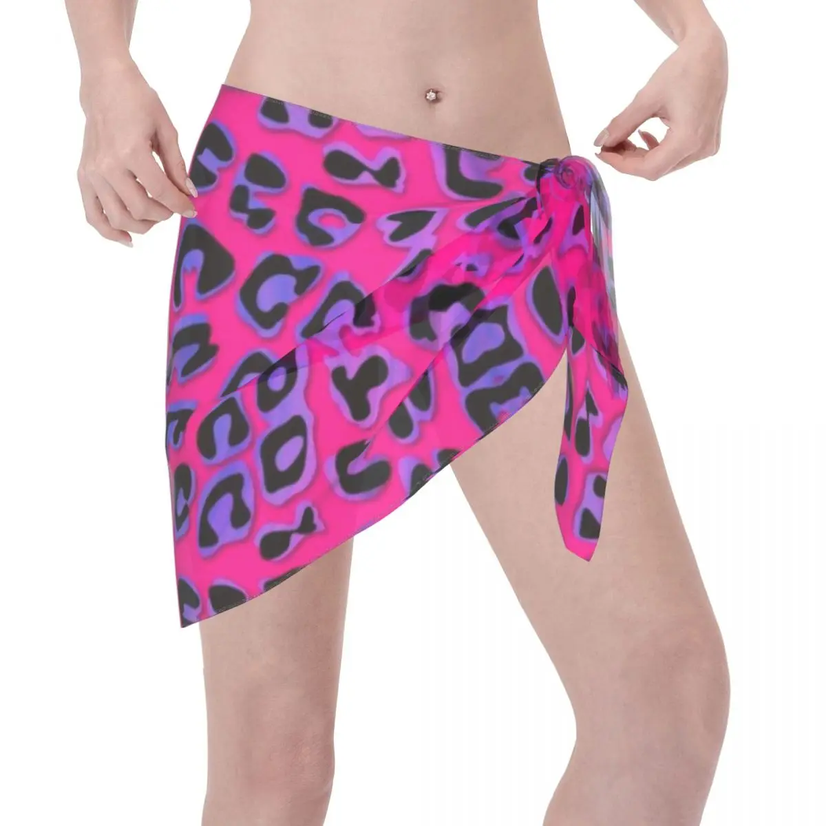 Personalizado rosa chita praia bikini cobrir envoltório leopardo transparente praia bikini cobrir saia curta chiffon cachecol cobrir ups