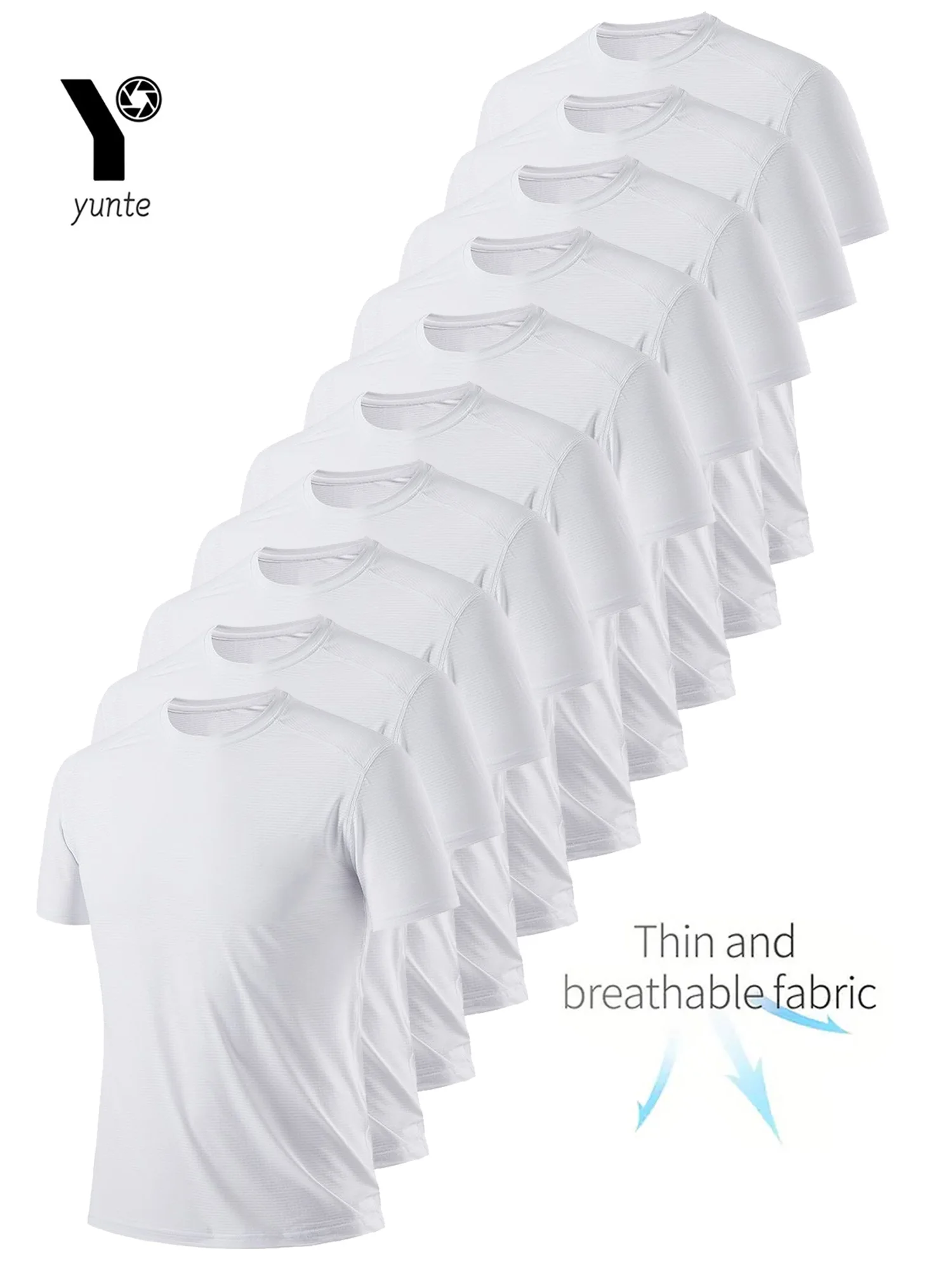 Crew T-Shirt10Pcs White Ultralight Men Quick Dry Breathable Sweat Shirt for Fitness Gym Running Light Plaid Quick Dry Short Sleeves