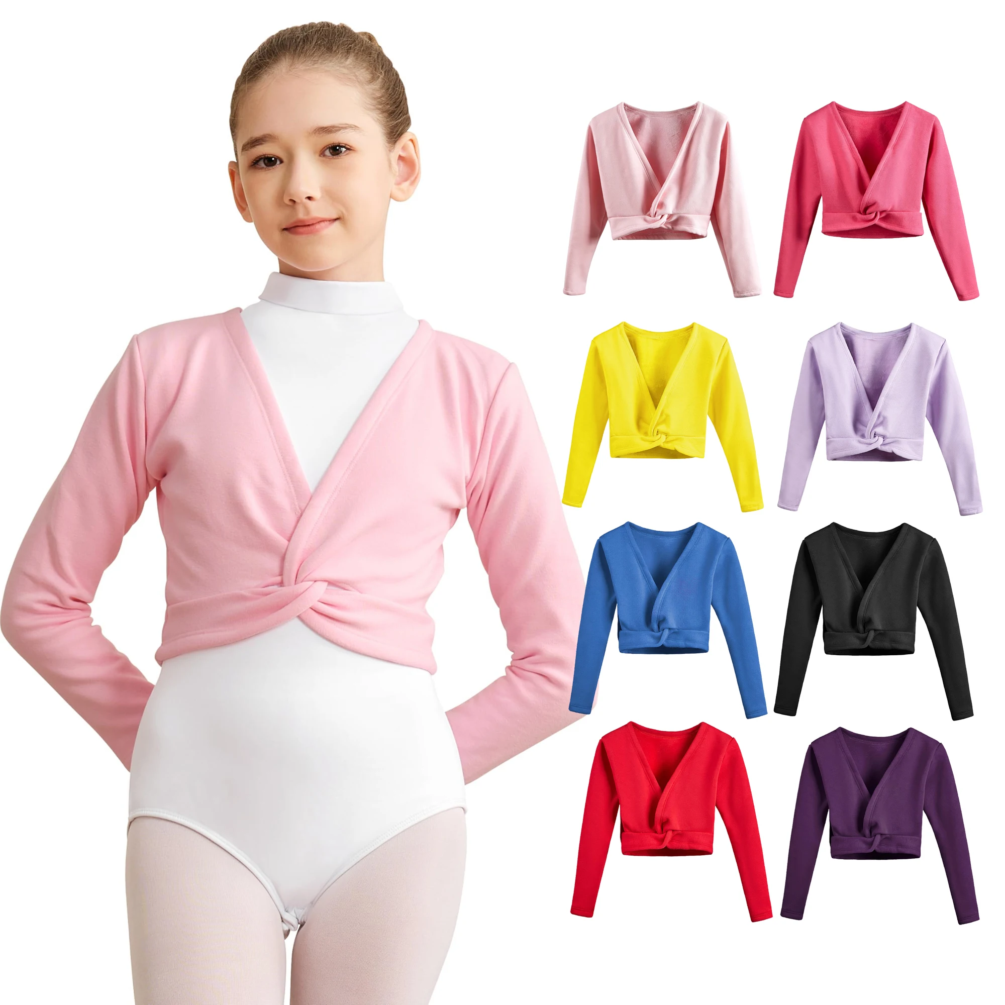 

Балетные топы с v-образным вырезом для девочек, детский танцевальный свитер с длинными рукавами, бархатная внутренняя часть