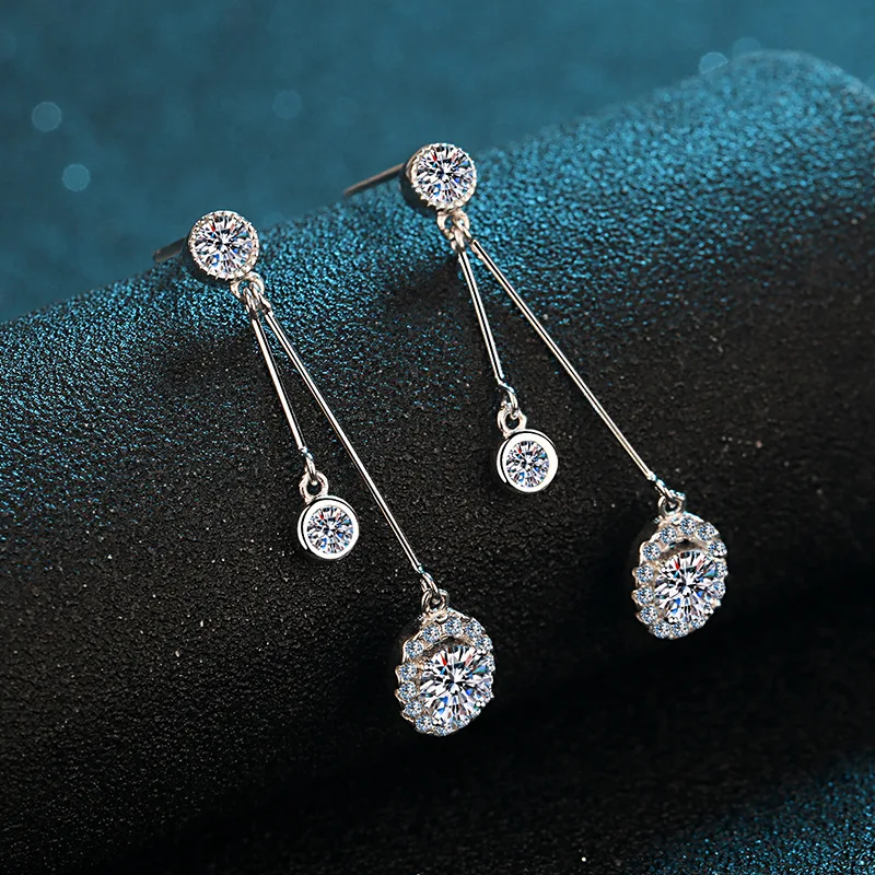 HTOTOH S925 Silver Moissanite Earrings Women 0.5 Carat D Color Diamond New Drop Earrings Wedding Jewelry