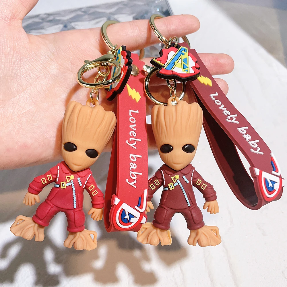 Marvel Movie Guardians of the Galaxy Pendant Keychain Cute Groot Rocket Raccoon Silicone Keyring for Women Bag Accessories Gifts