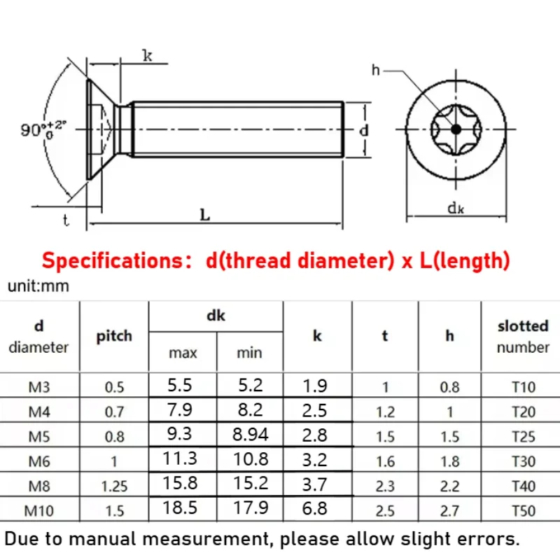 M3~M10 Black 304 Stainless Steel Six-Lobe Torx Flat Countersunk Head Screw with Pin Tamper Proof Security Bolt