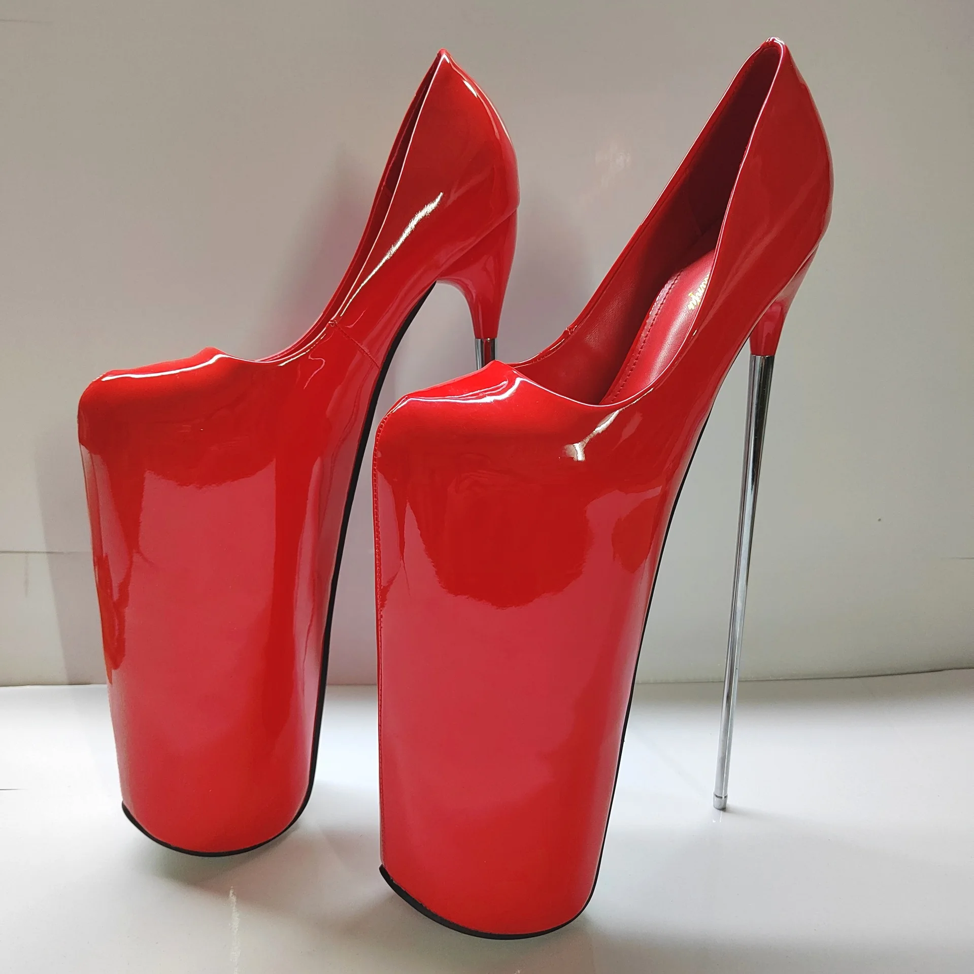 

Crossdresser Stilettos Sexy 30cm Metal Ultra Thin High Heels Round Toe Shoes Woman Waterproof 12 Inches Red Pumps Zapatos Mujer