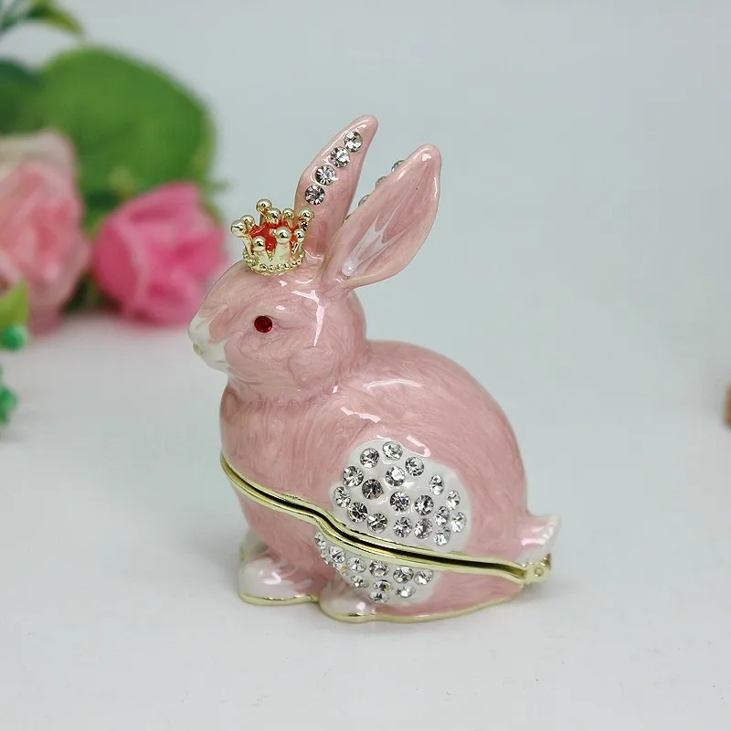 

SHINNYGIFTS Crown Rabbit Enamel Trinket Box Hand Painted Hinged Animal Bunny Jewelry Box for Display Home Decoration Easter Gift