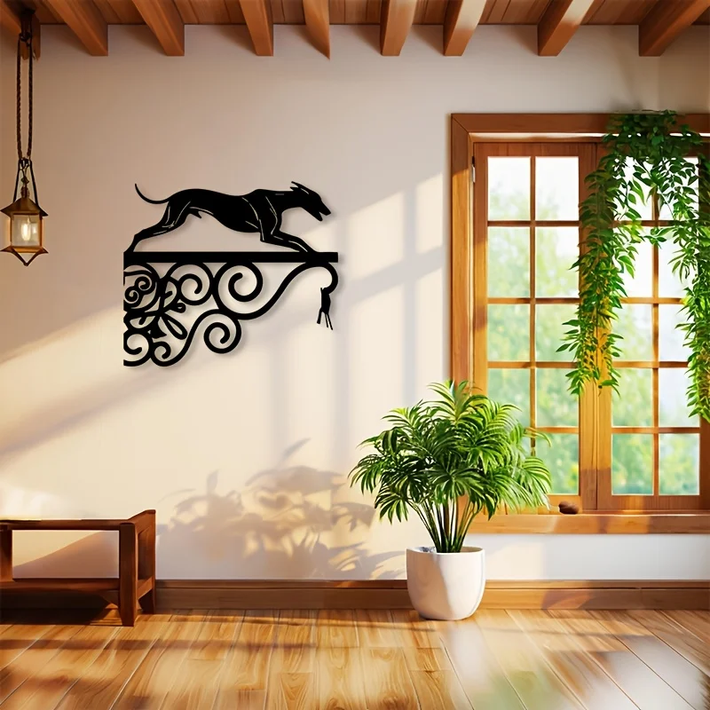 Metal Wall Art Greyhound Running Leaping Black Iron Rustic Hanging Minimalist Silhouette Decor for Living Room Office Gift