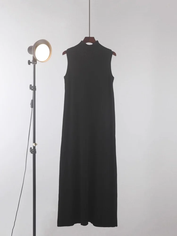 2025 봄/가을 슬림핏 하프 하이넥 니트 드레스 (여성용, 중간/긴소매 민소매 탱크탑 바텀 드레스 W494)