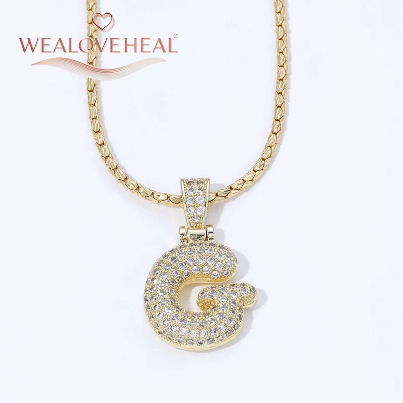 18K Vergoldete A-Z Bubble Initial Halskette, Puff-Ballon-Buchstaben-Anhänger Halsketten mit Zirkonia, Hip-Hop-Schmuck Geschenk für Frauen und Männer – Detail 25