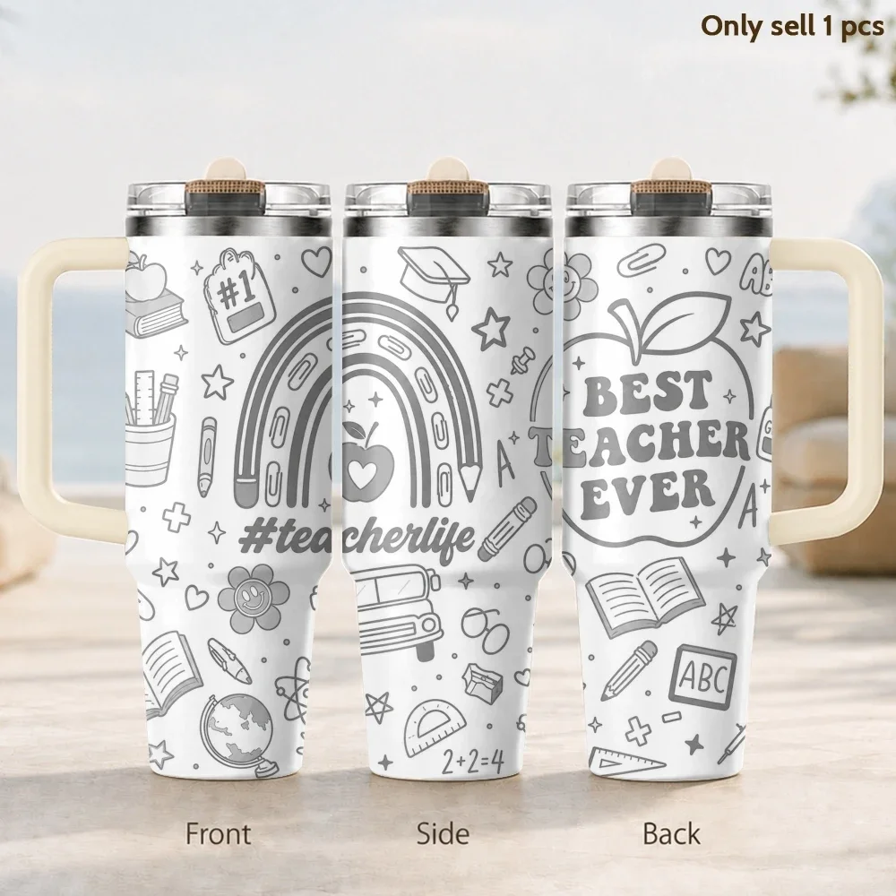 

Monochrome Teacher Doodles Vacuum Flasks 40oz 3rd Gen Vacuum Insulated Stainless Steel Tumbler Cup with Handle