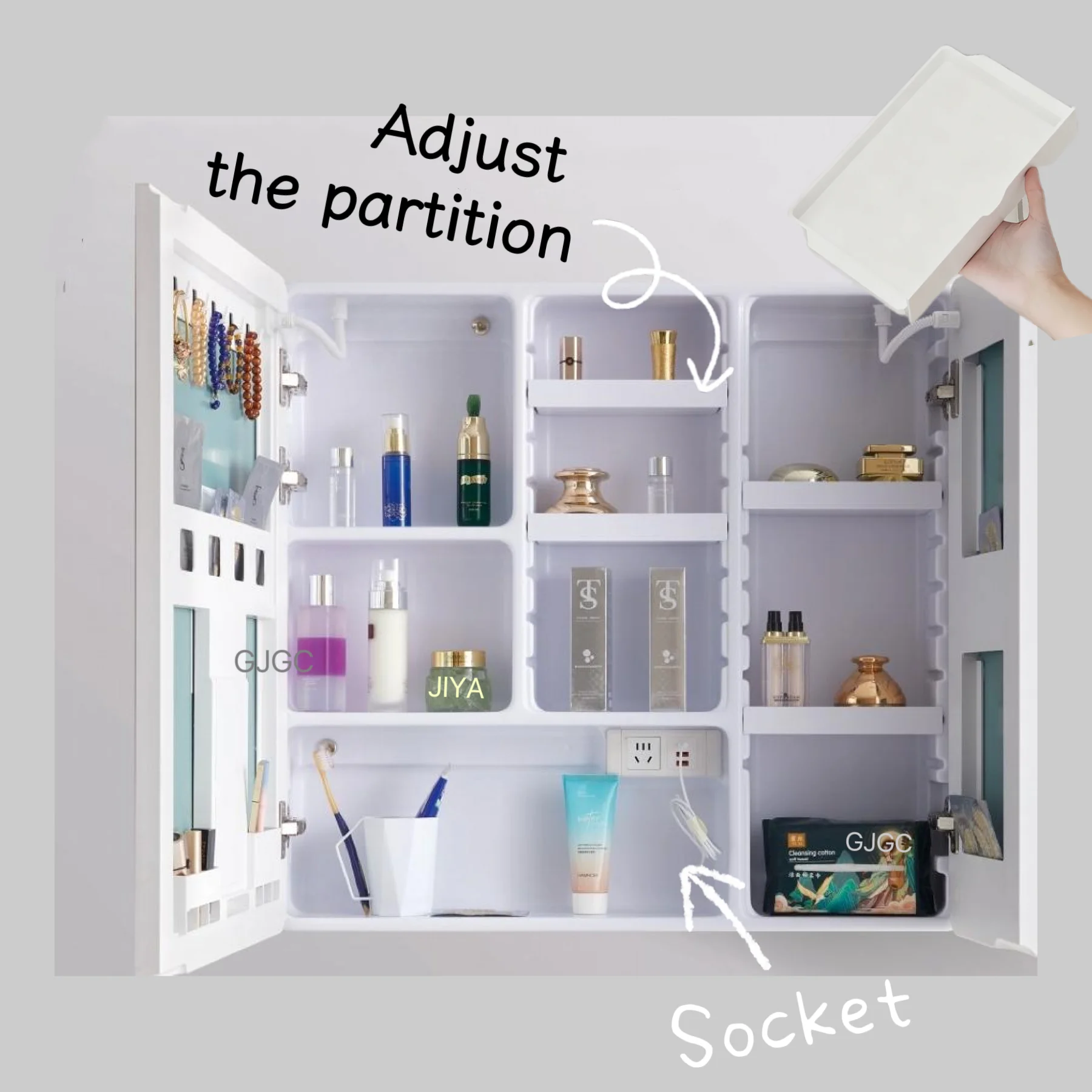 

Modern Smart Mirror With Adjustable Features Zoned Storage Dressing Mirror Cabinet Socket for Space Saving Bathroom Solutions